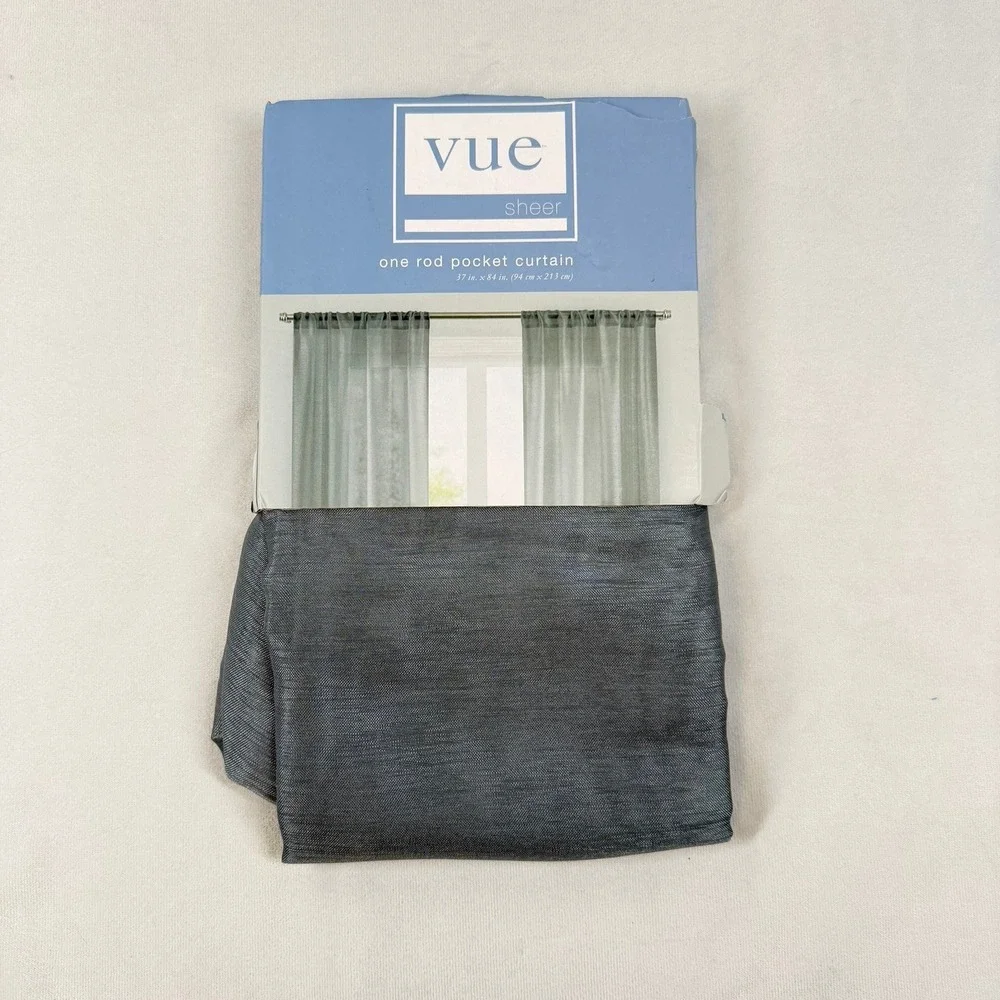 Vue Sheer Rod Pocket Curtain Panel Grey Textured 37 x 84 100% Polyester New
